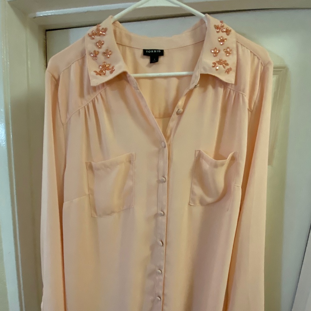 Torrid Blouse Light Pink Bejeweled